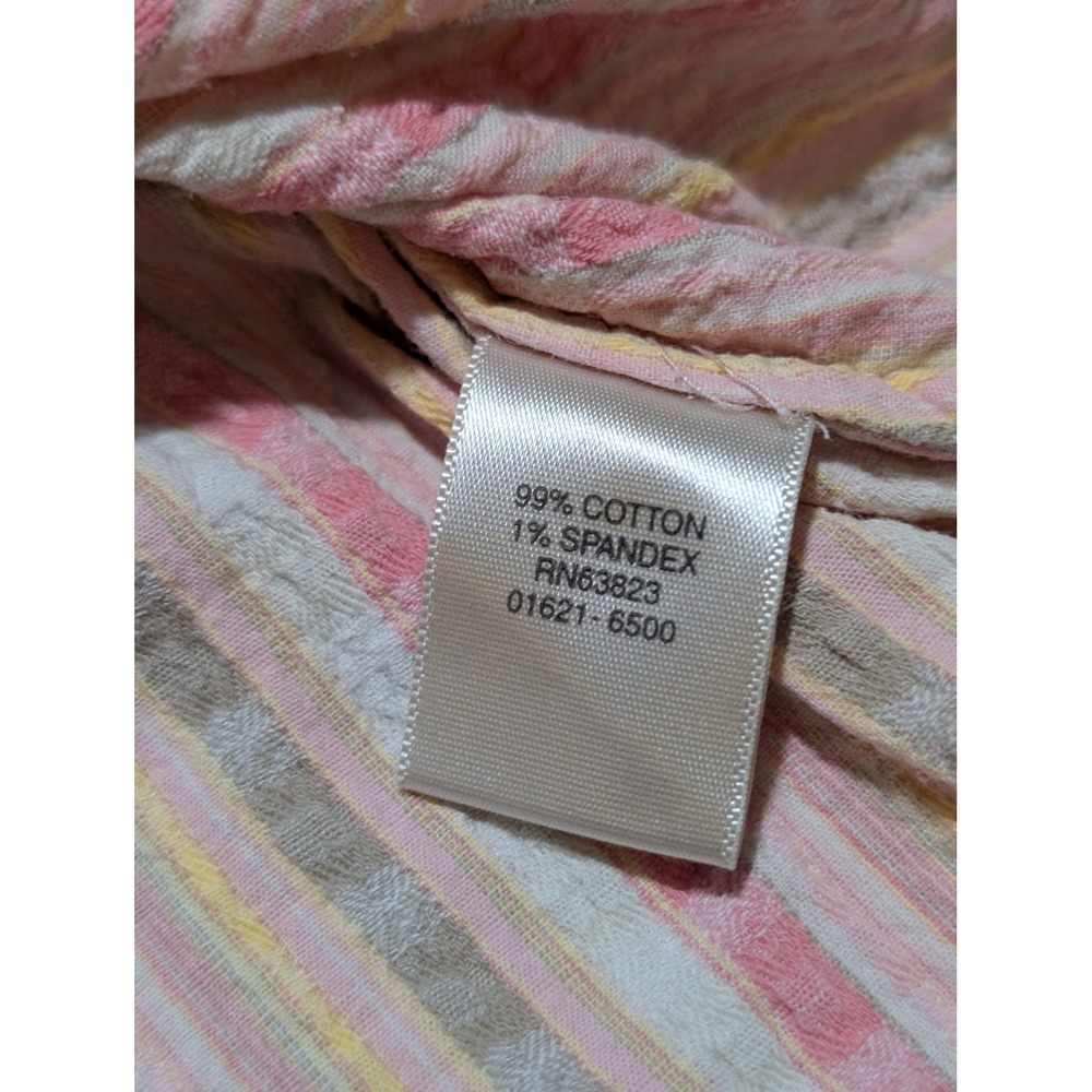 Christopher Banks Womens Striped Stretch Button Front Shirt XL Pink Beige Yellow - Picture 5 of 6